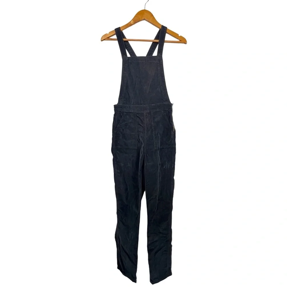 Madewell Black Velvet Skinny Stretchy Overalls w/ Side Zipper and Pockets